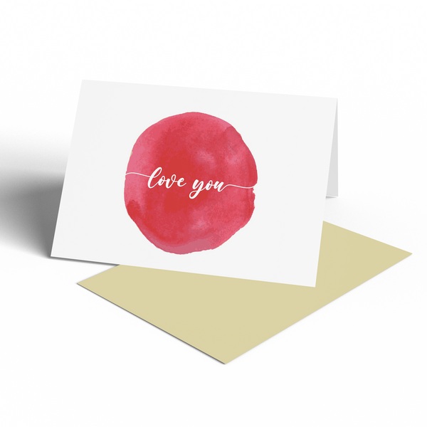 Card -  Love You Red Watercolor Circle