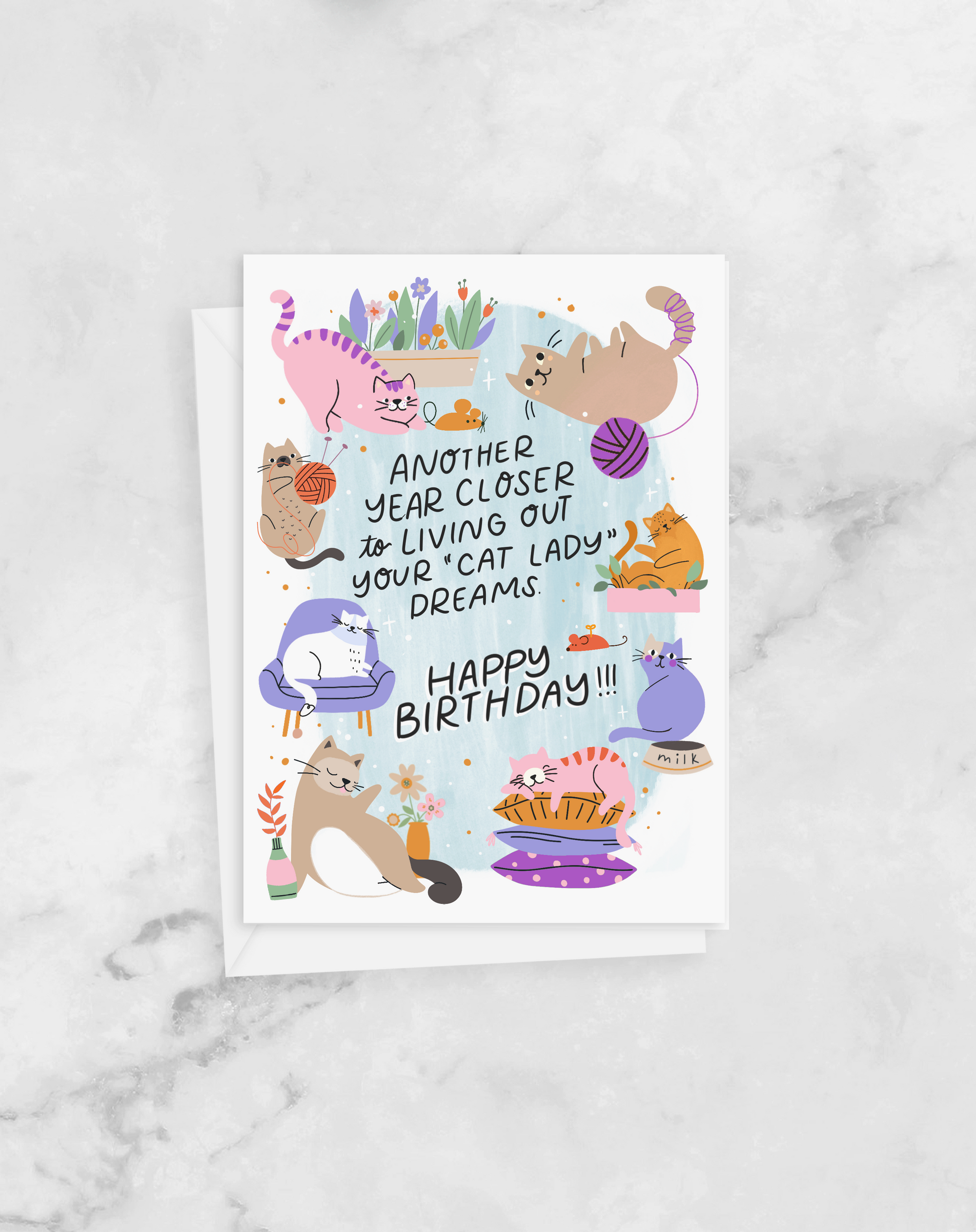 Greeting Card -  Birthday- Cat Lady - Peach or Plum