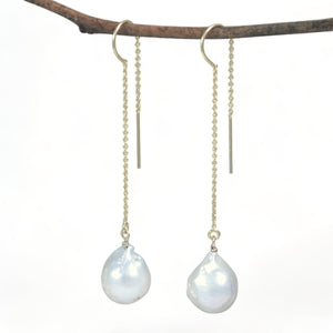 Pearl Threader Earrings - gold-filled