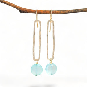 Rectangle And Stone Earrings - gold-filled