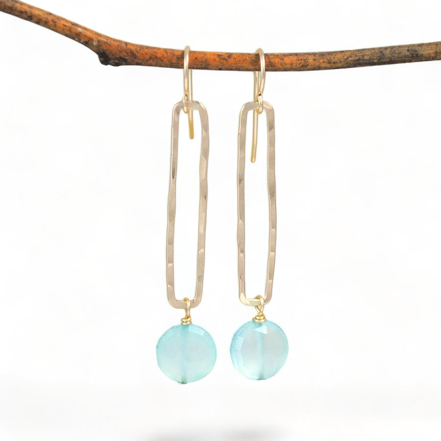 Rectangle And Stone Earrings - gold-filled