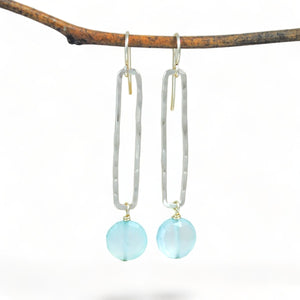 Rectangle And Stone Earrings - sterling silver