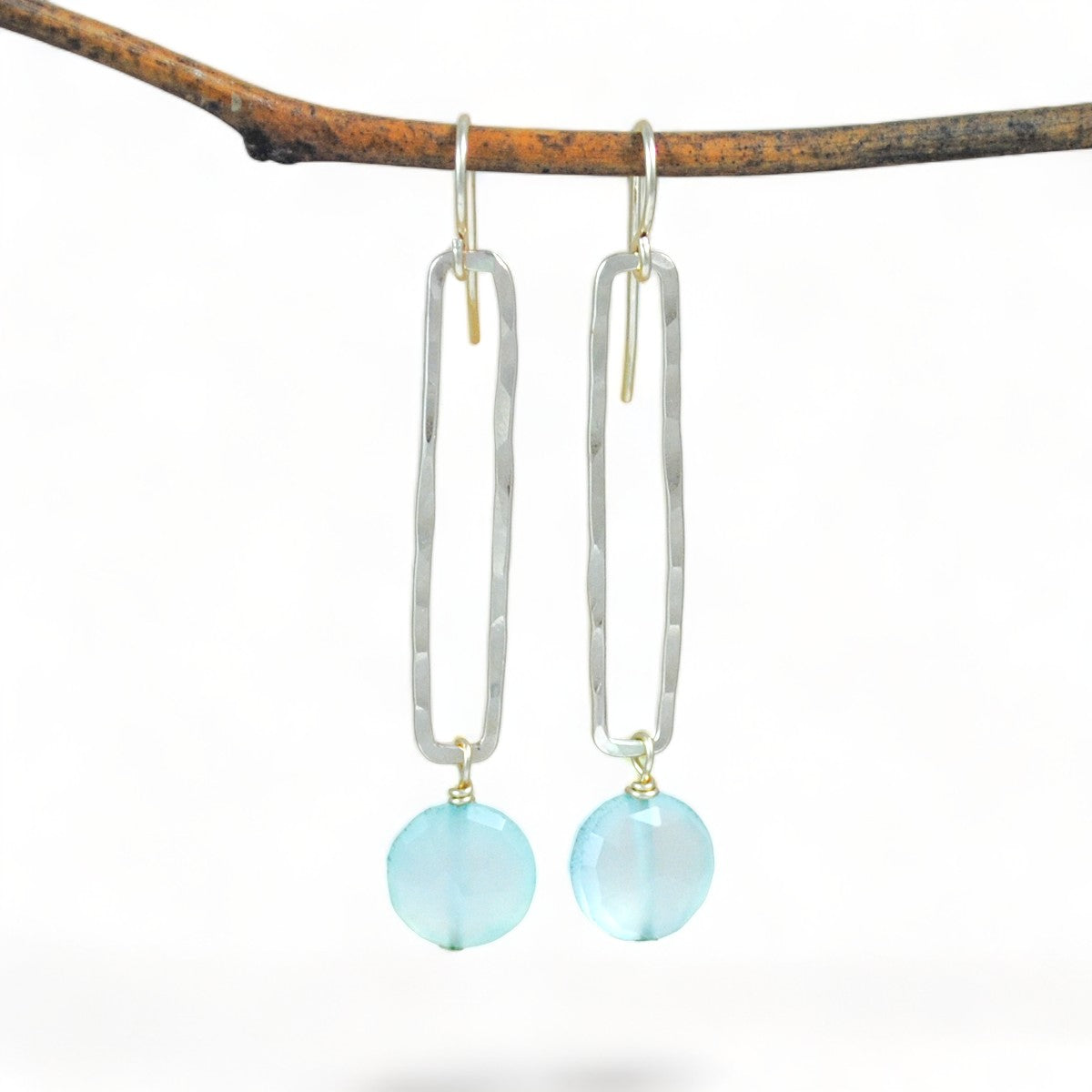 Rectangle And Stone Earrings - sterling silver