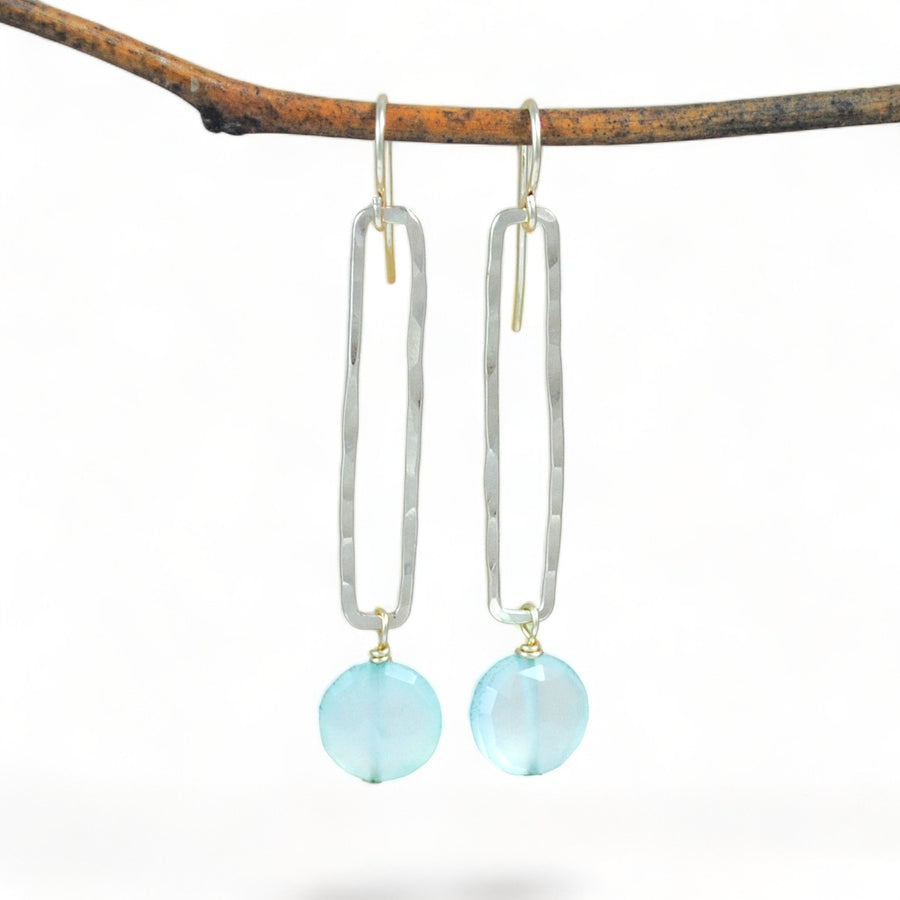 Rectangle And Stone Earrings - sterling silver