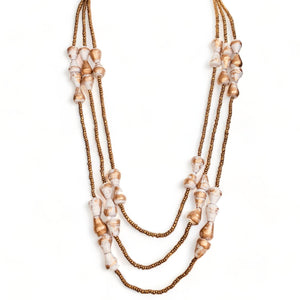 Namirembe Handmade Beaded Multi Strand Necklace with Bling (Gold with Cream or White)