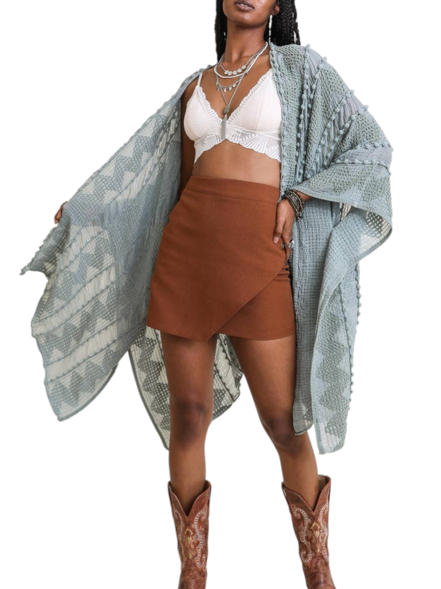 Embroidered Zig Zag Soft Kimono