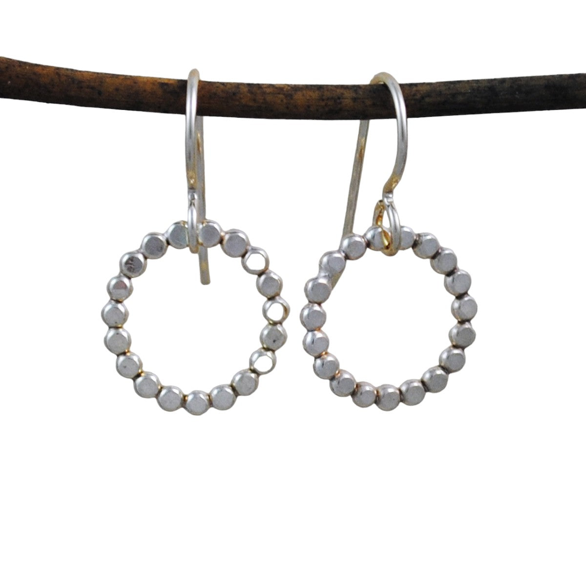 Mini Beaded Circle Earrings - sterling silver