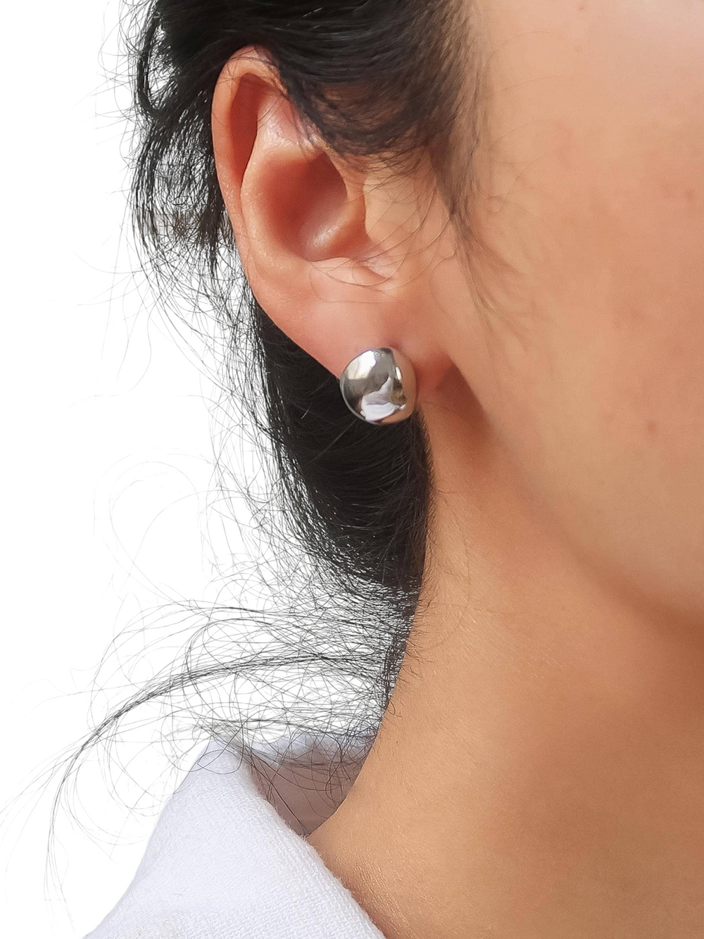Helene Silver Non-Tarnish Small Dome Earrings