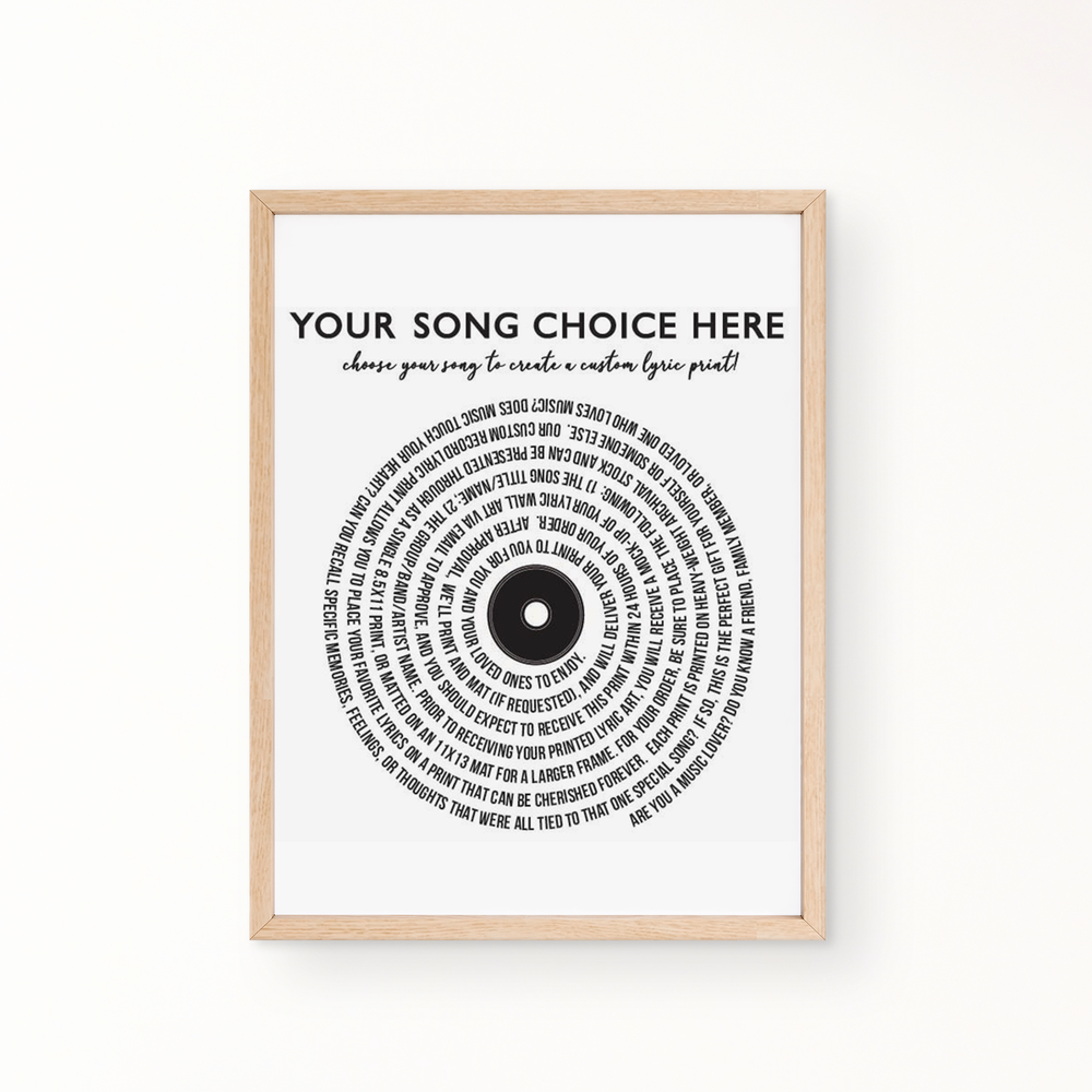 Choose Your Song! Lyric Wall Art - Custom & Premade Lyrics Available