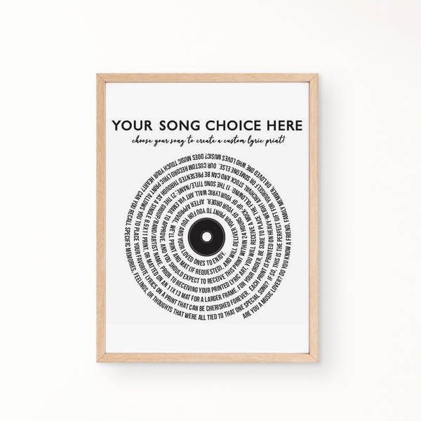 Choose Your Song! Lyric Wall Art - Custom & Premade Lyrics Available