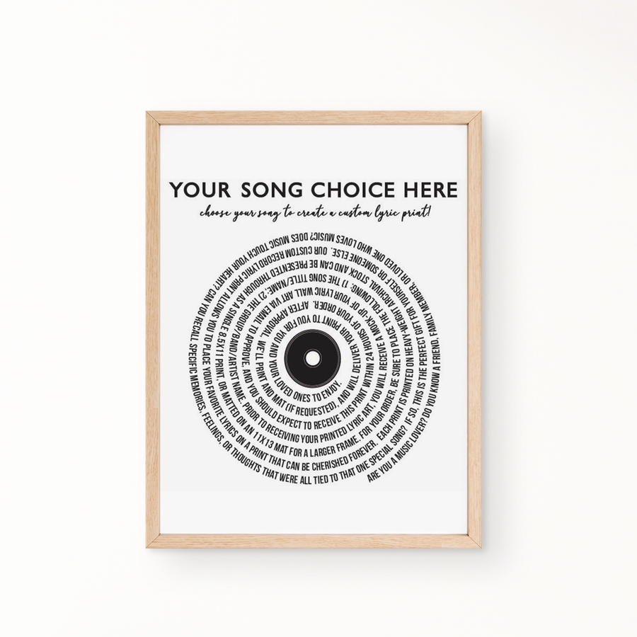 Choose Your Song! Lyric Wall Art - Custom & Premade Lyrics Available