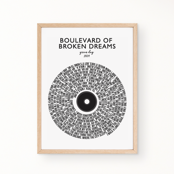 Lyric Wall Art - BOULEVARD OF BROKEN DREAM by Green Day 2004