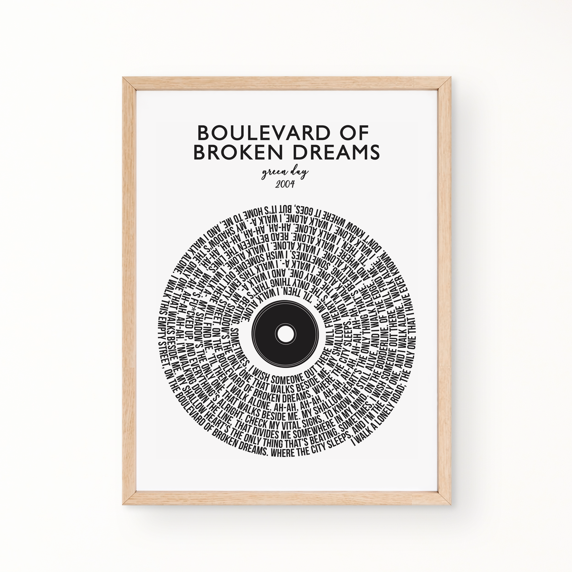 Lyric Wall Art - BOULEVARD OF BROKEN DREAM by Green Day 2004