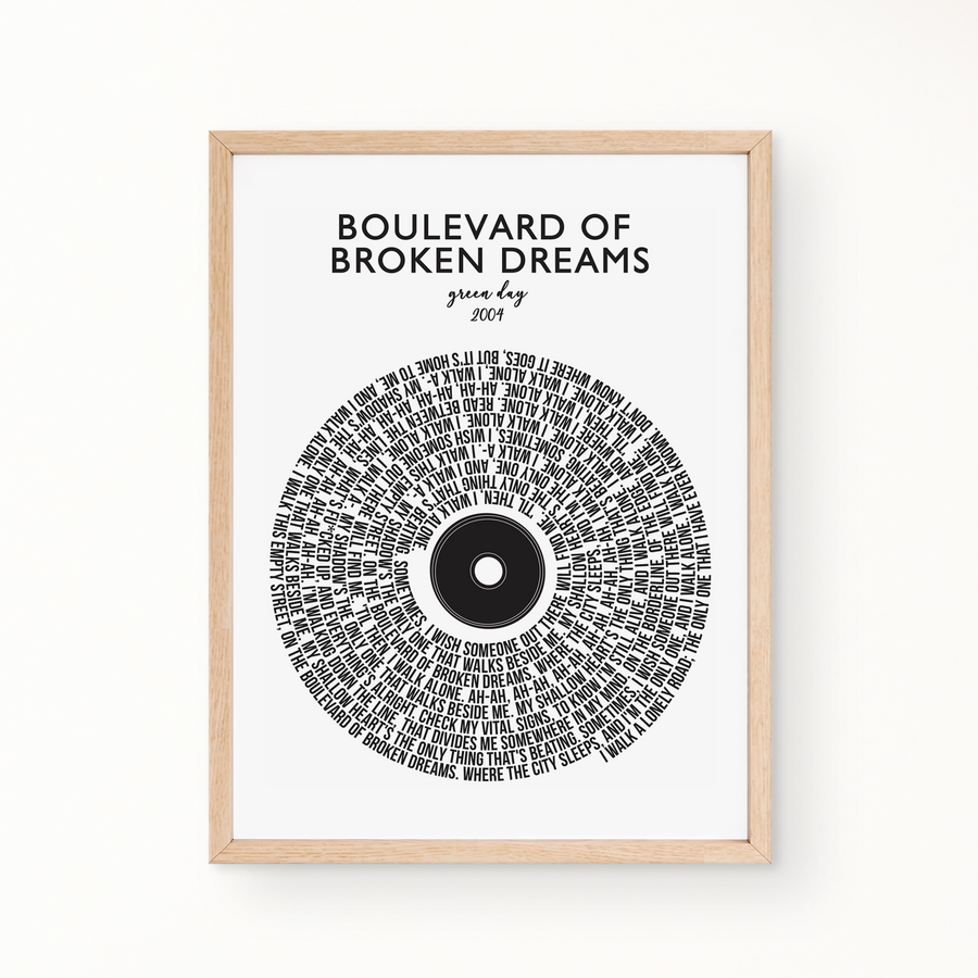 Lyric Wall Art - BOULEVARD OF BROKEN DREAM by Green Day 2004