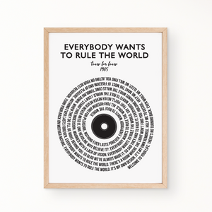 Lyric Wall Art - EVERBODY WANTS TO RULE THE WORLD by Tears For Fears 1985