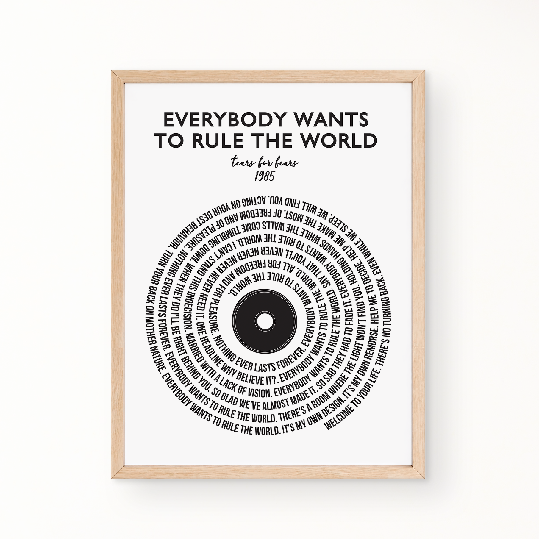 Lyric Wall Art - EVERBODY WANTS TO RULE THE WORLD by Tears For Fears 1985