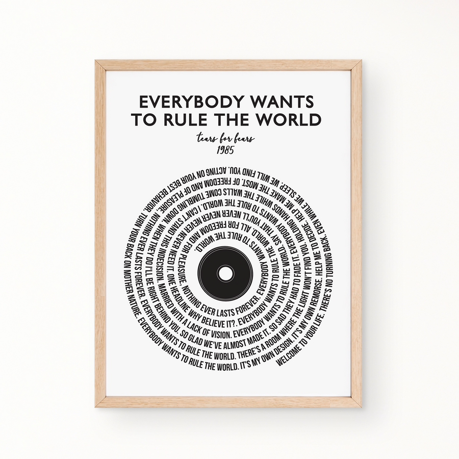 Lyric Wall Art - EVERBODY WANTS TO RULE THE WORLD by Tears For Fears 1985
