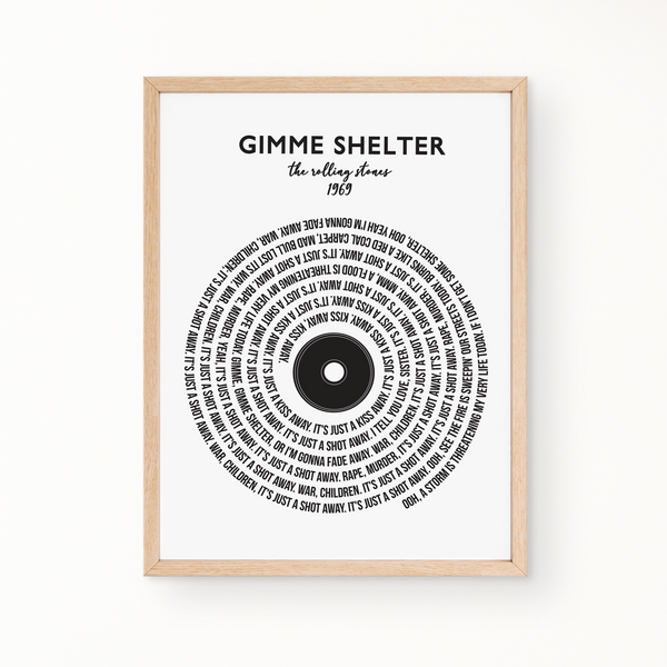 Lyric Wall Art - GIMME SHELTER by The Rolling Stones