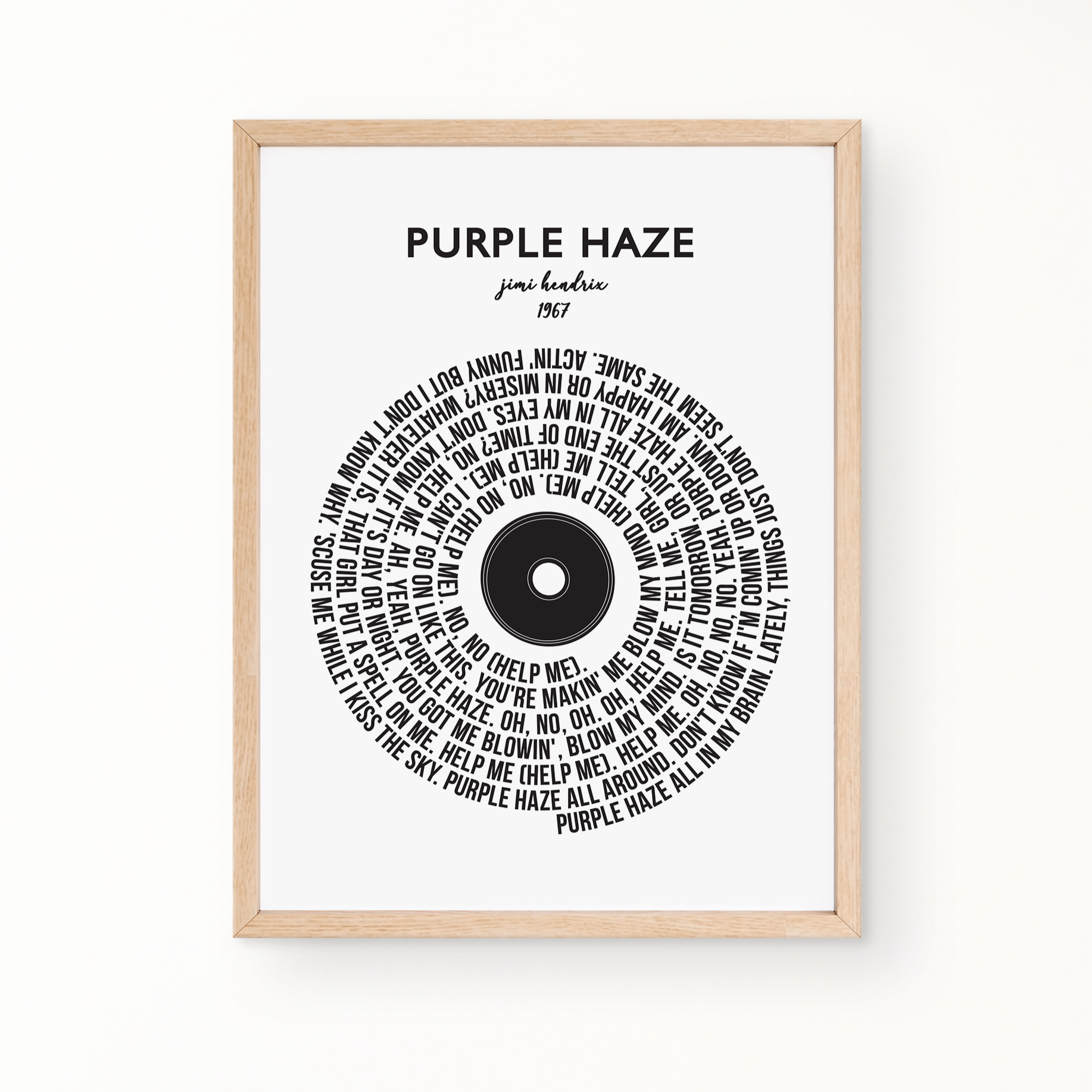 Lyric Wall Art - PURPLE HAZE by Jimi Hendrix 1967