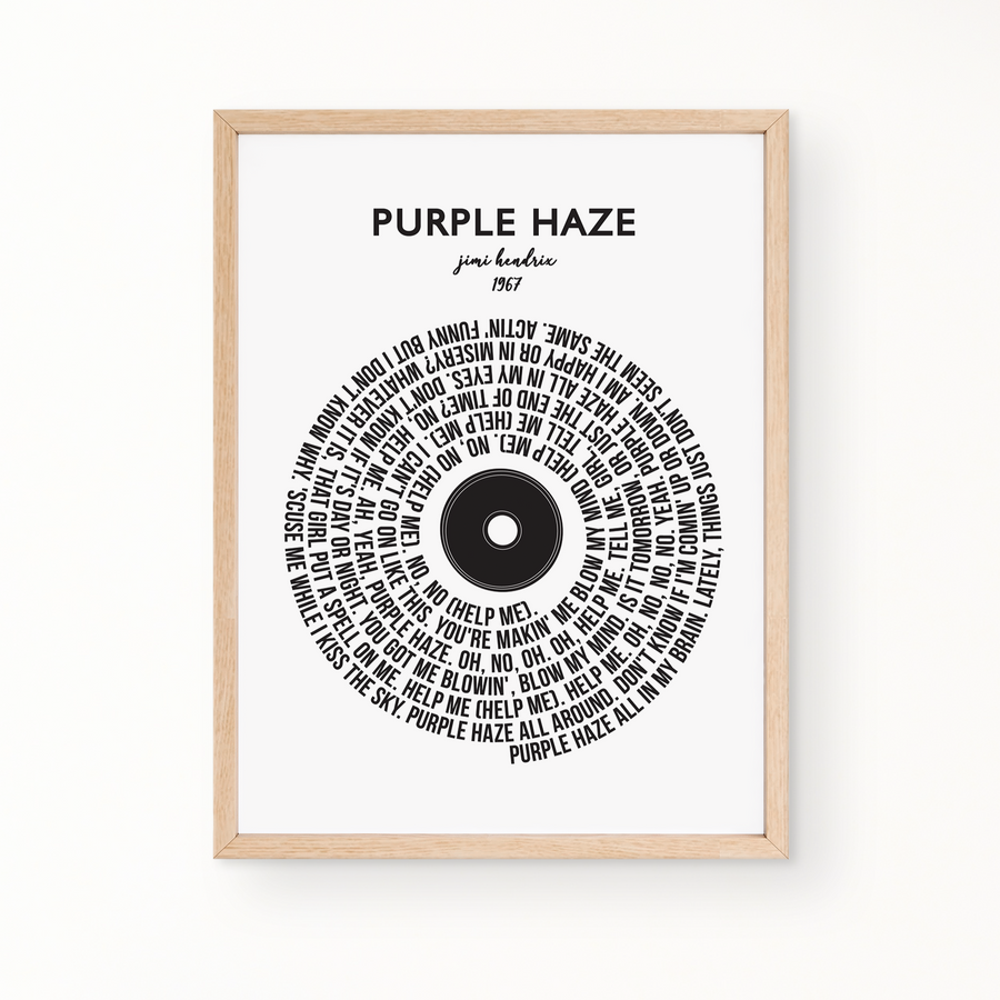 Lyric Wall Art - PURPLE HAZE by Jimi Hendrix 1967