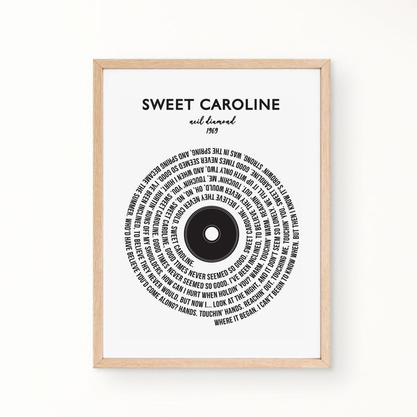 Lyric Wall Art - Sweet Caroline by Neil Diamond