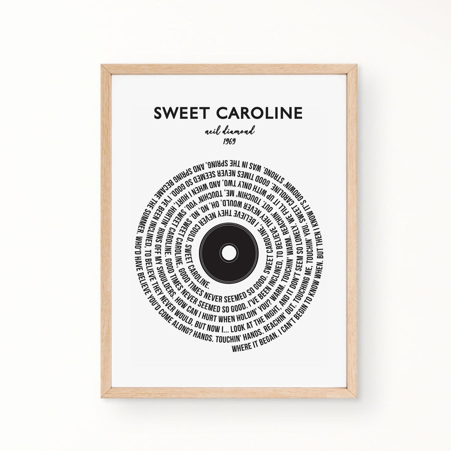 Lyric Wall Art - Sweet Caroline by Neil Diamond