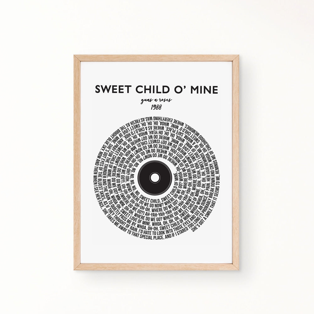 Lyric Wall Art - SWEET CHILD O' MINE by Guns N Roses 1988