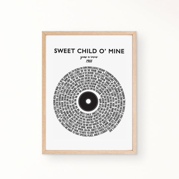 Lyric Wall Art - SWEET CHILD O' MINE by Guns N Roses 1988