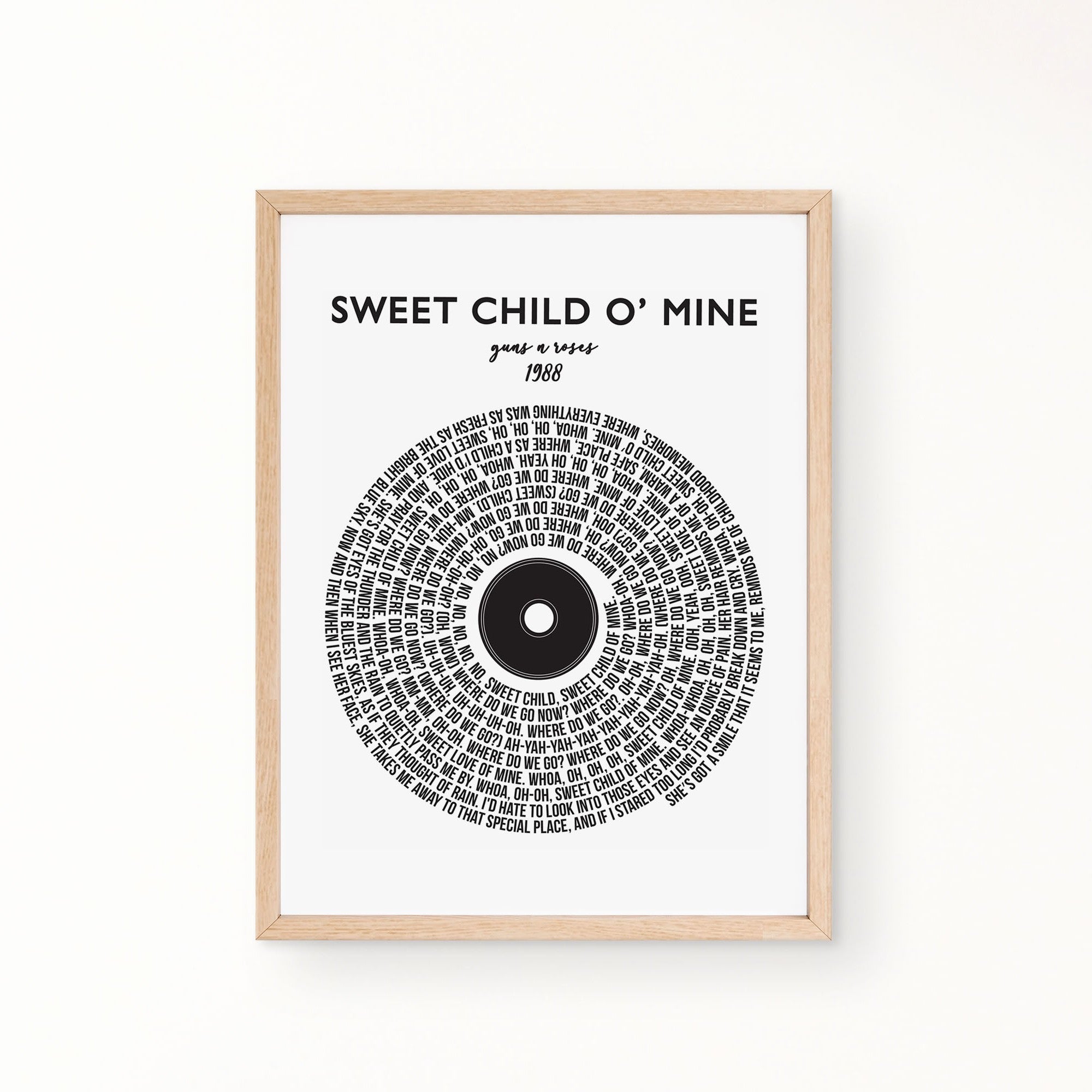 Lyric Wall Art - SWEET CHILD O' MINE by Guns N Roses 1988