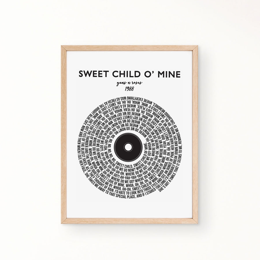 Lyric Wall Art - SWEET CHILD O' MINE by Guns N Roses 1988