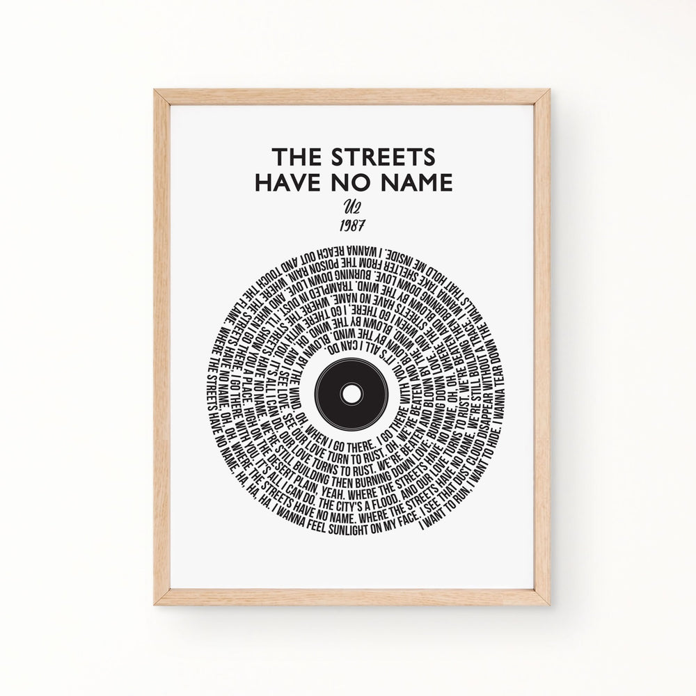 Lyric Wall Art - THE STREETS HAVE NO NAME by U2, 1987