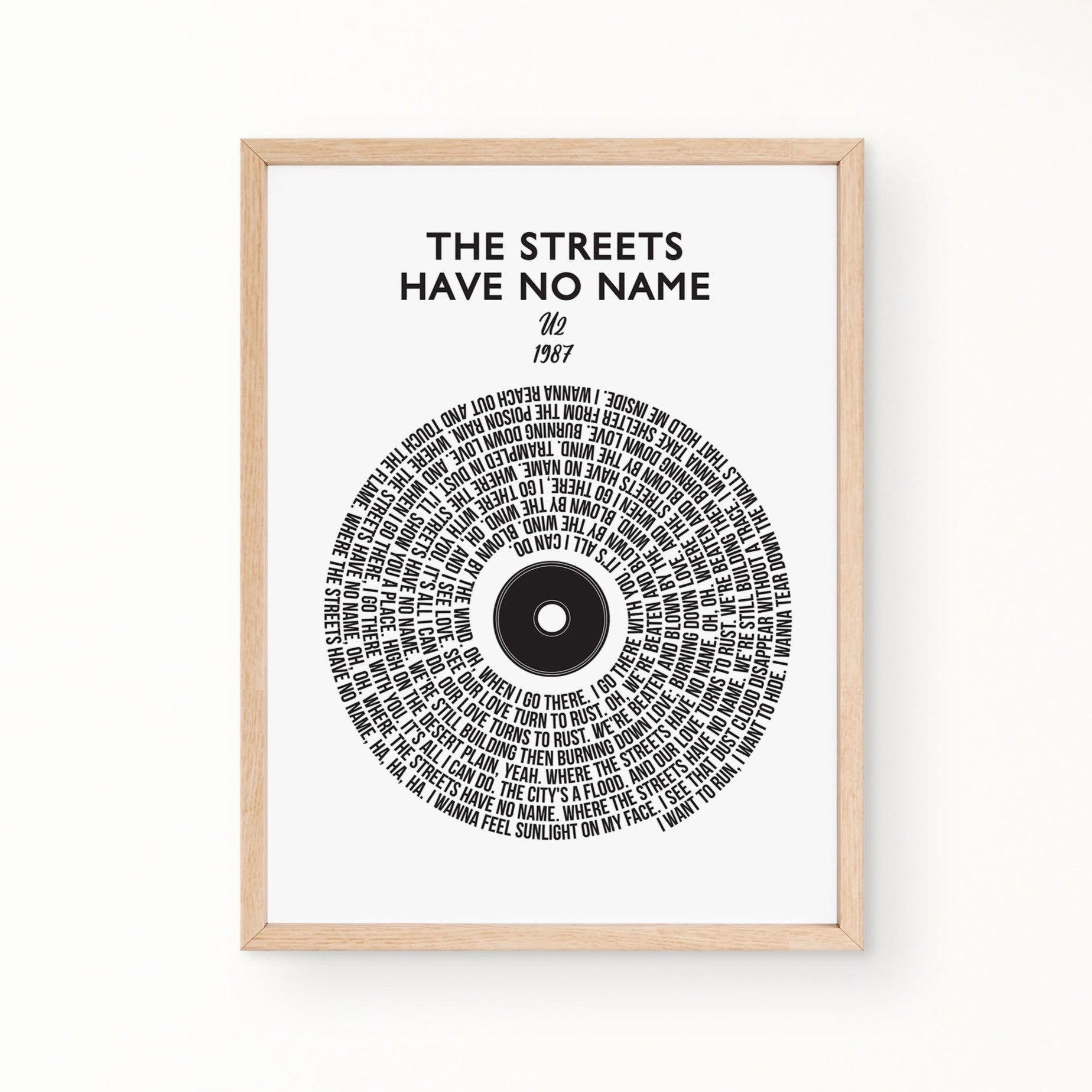 Lyric Wall Art - THE STREETS HAVE NO NAME by U2, 1987