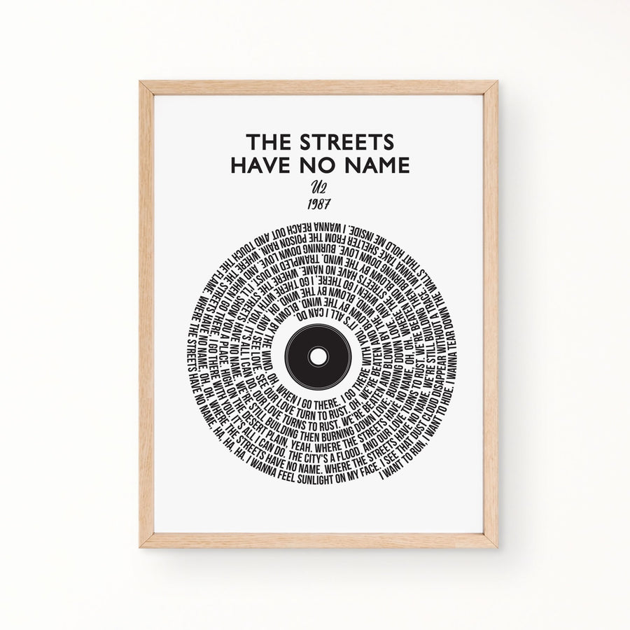 Lyric Wall Art - THE STREETS HAVE NO NAME by U2, 1987