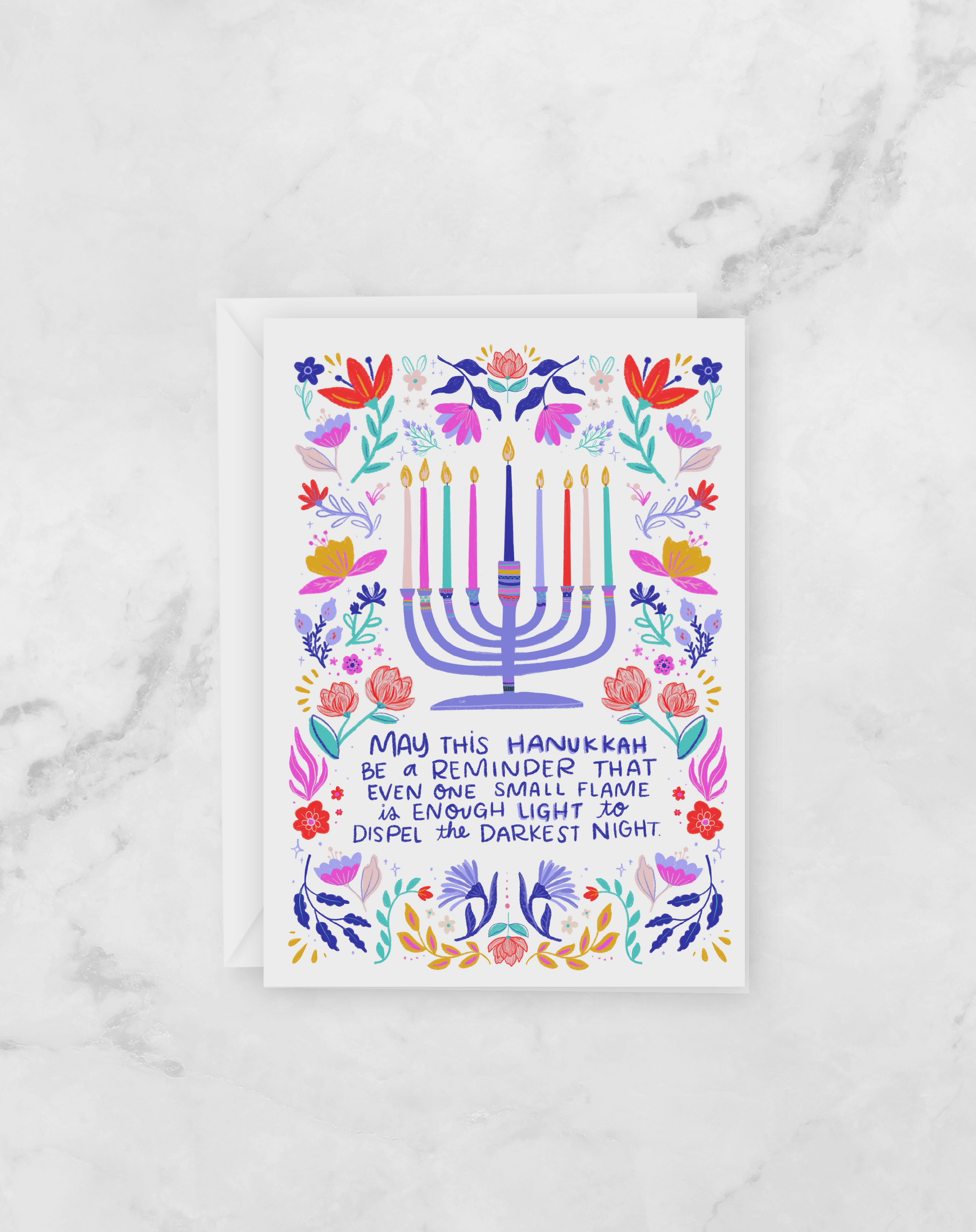 Hanukkah Greeting Card - Menorah Light in the Darkness - Peach or Plum