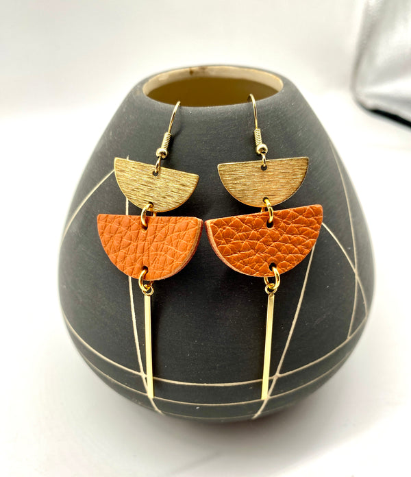 Stacked half moon w/brass Earrings