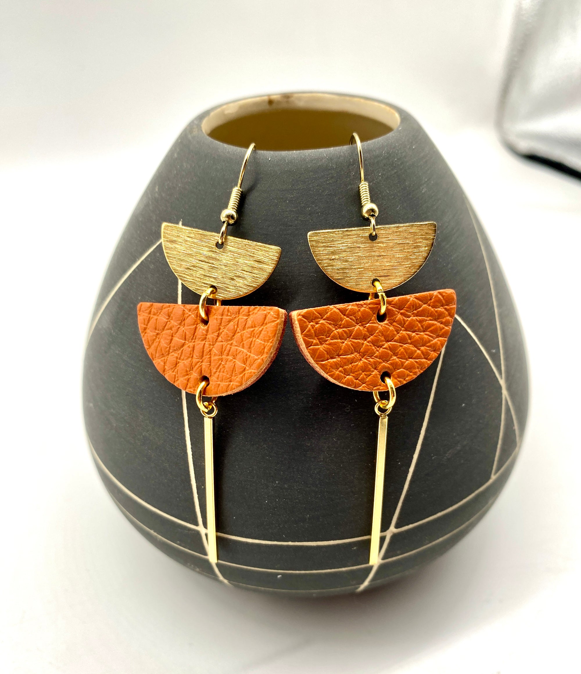 Stacked half moon w/brass Earrings