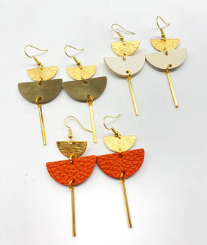 Stacked half moon w/brass Earrings