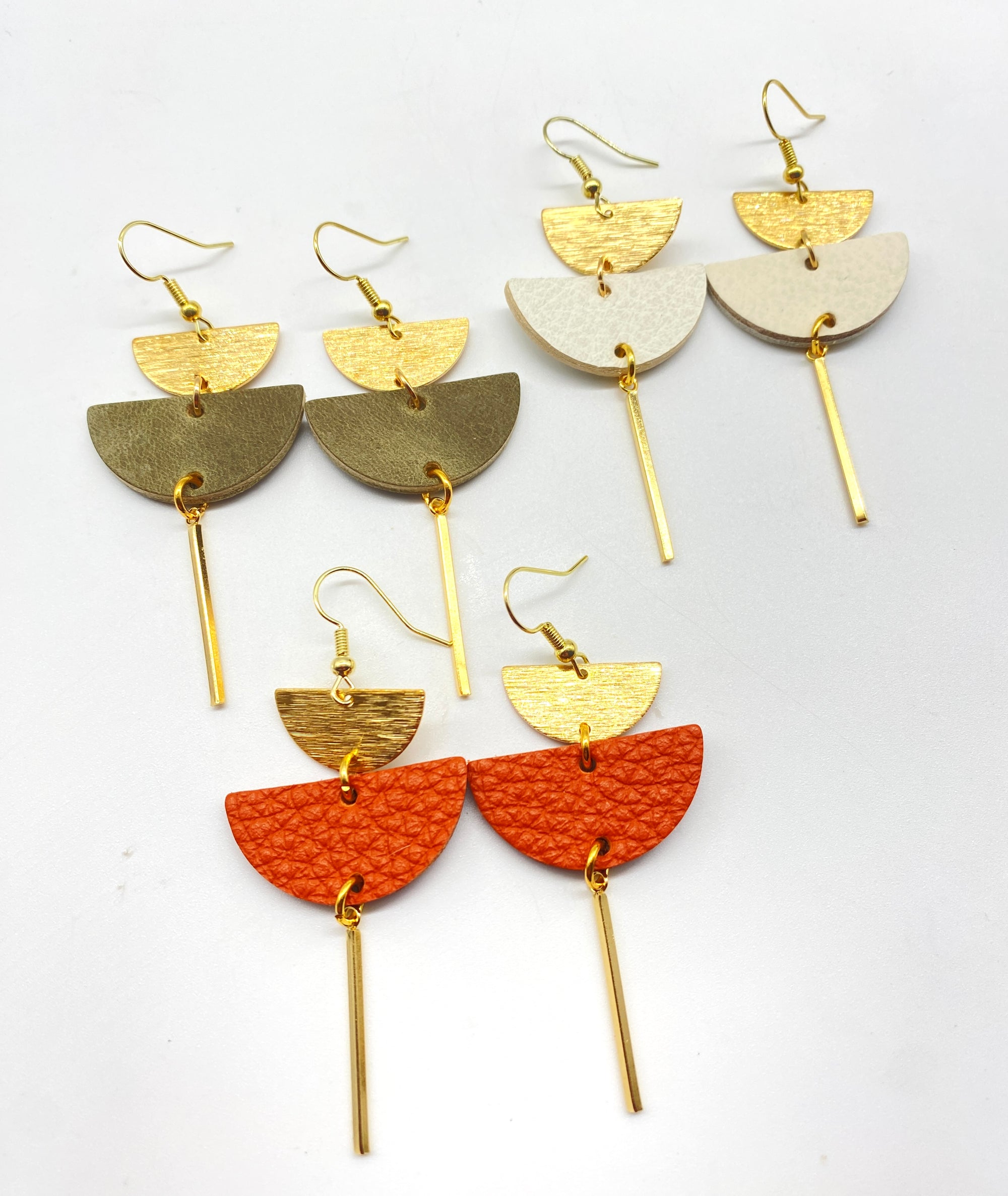 Stacked half moon w/brass Earrings