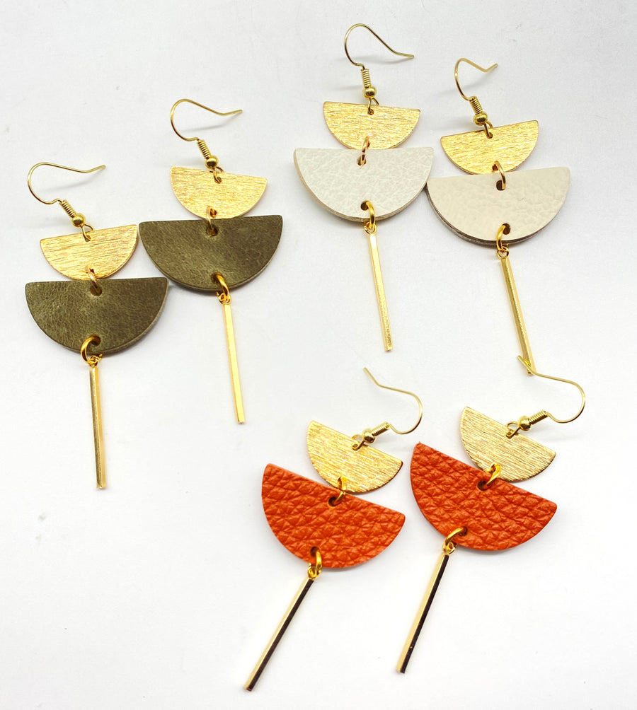 Stacked half moon w/brass Earrings