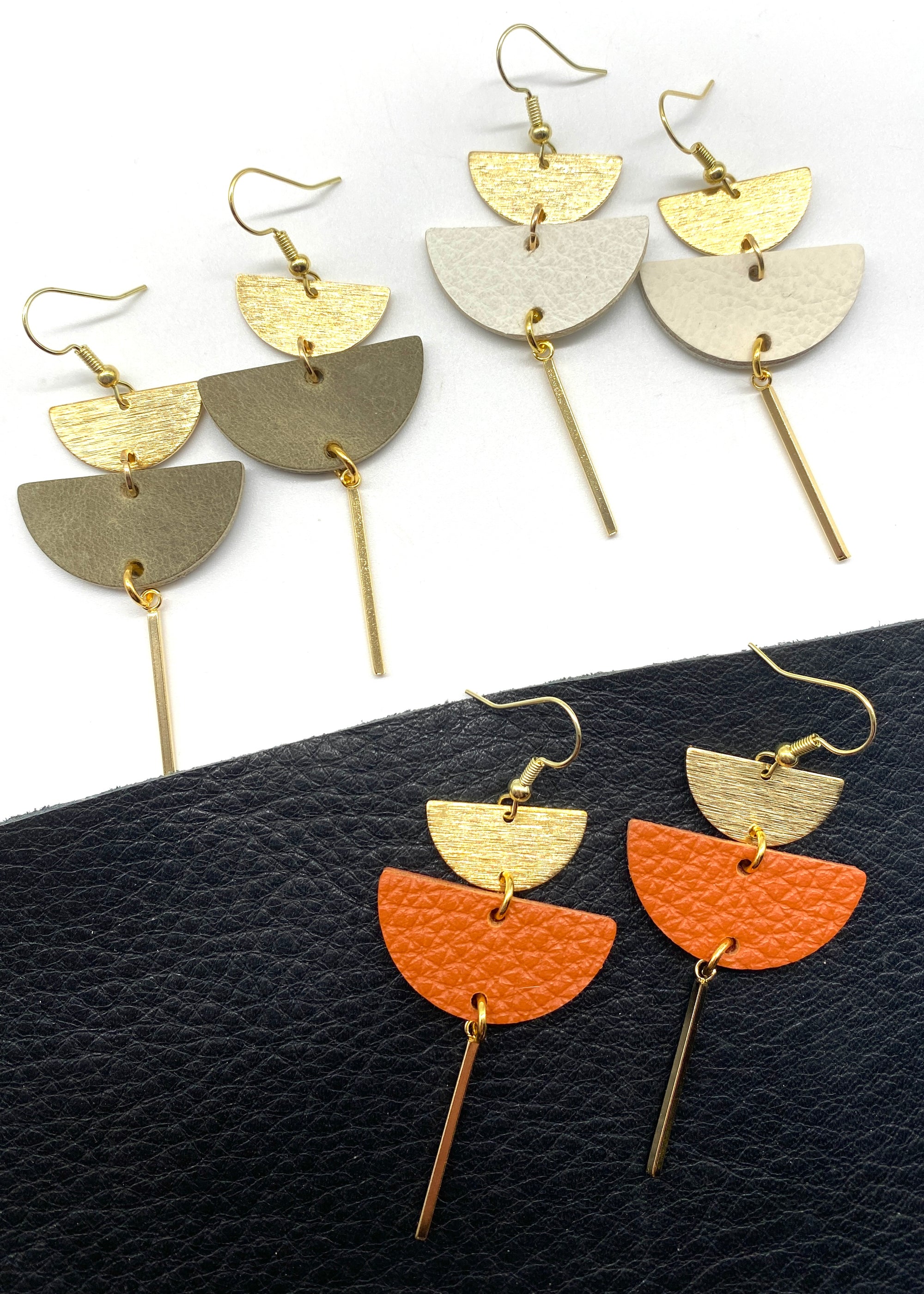 Stacked half moon w/brass Earrings