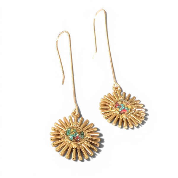 Iris Brass and Gemstone Resin Earrings