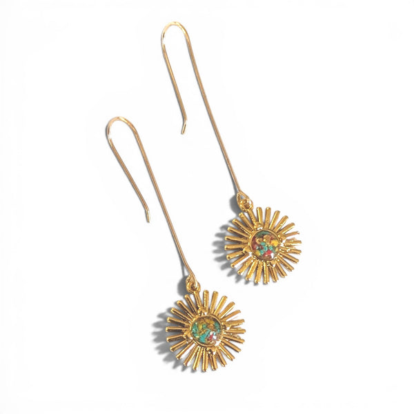 Iris Brass and Gemstone Resin Earrings