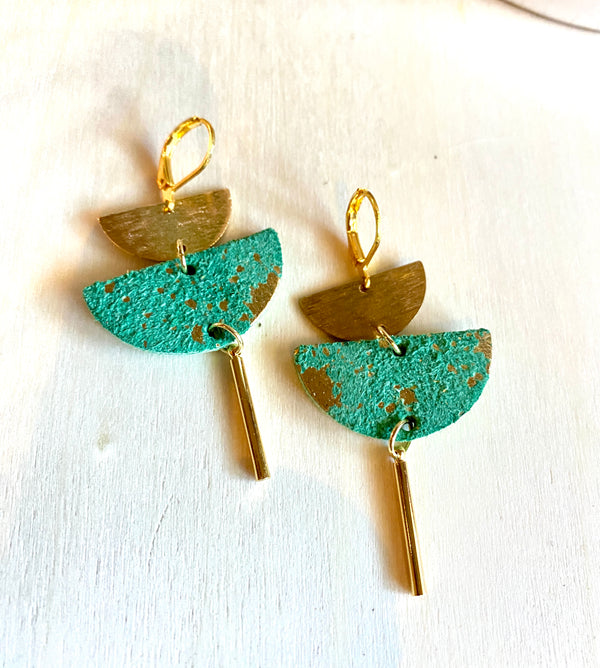Stacked half moon w/brass Earrings