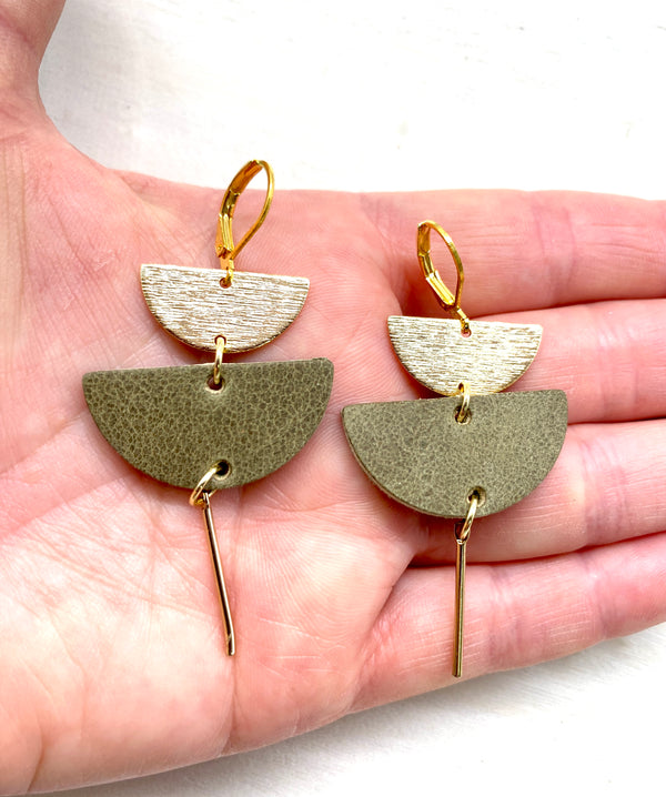 Stacked half moon w/brass Earrings