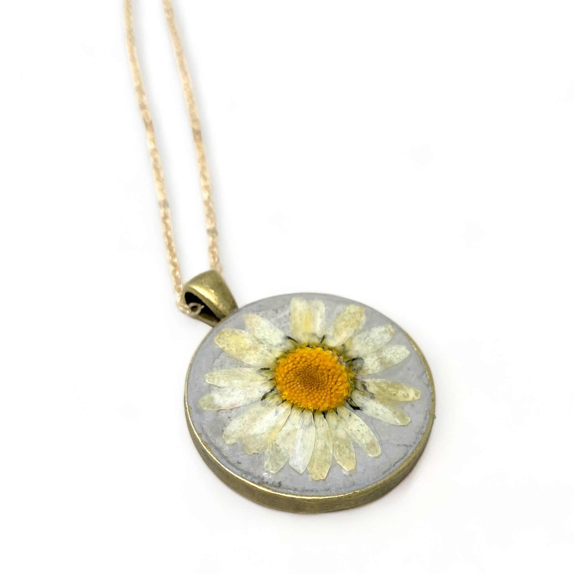Concrete Botanical Necklace - White Sunflower