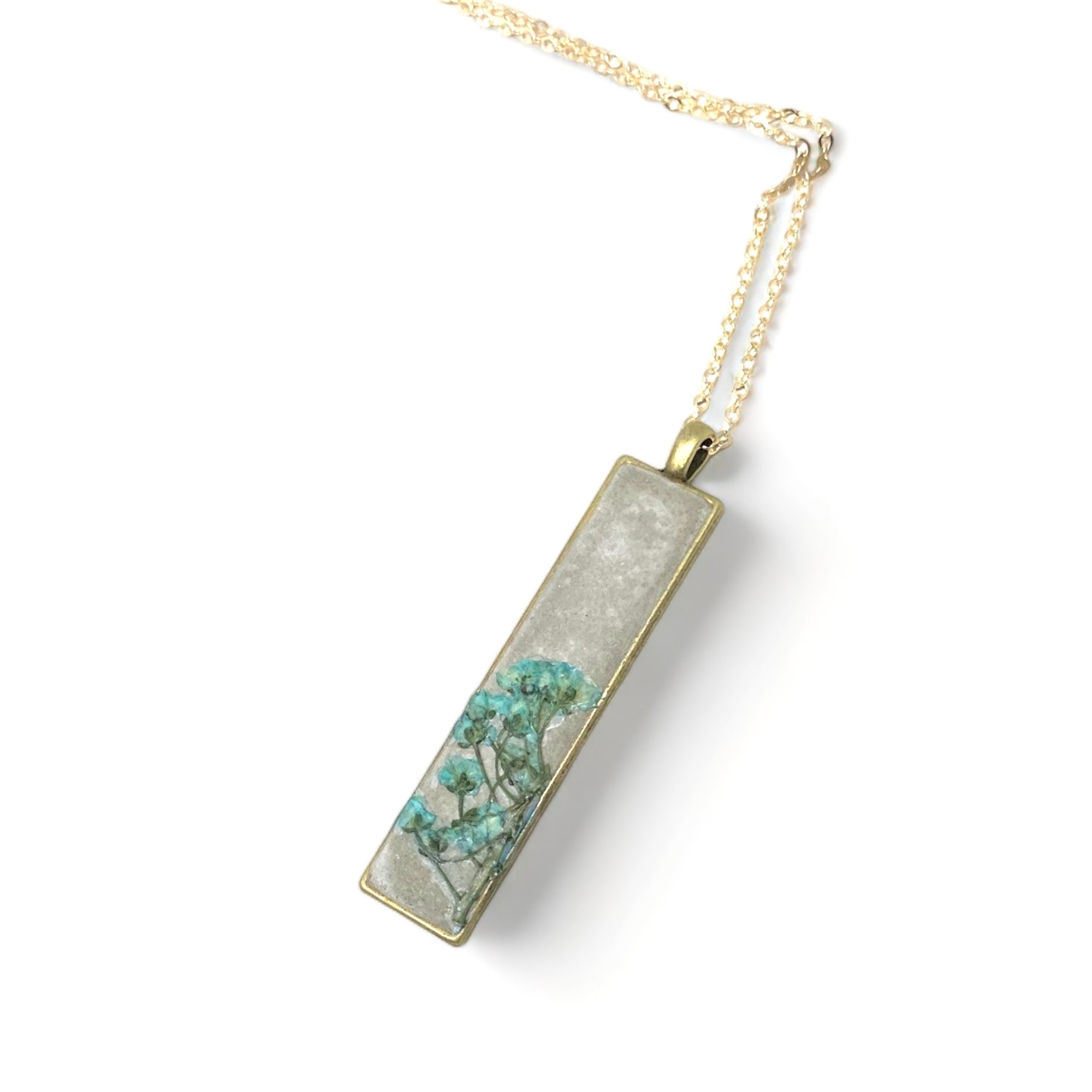 Concrete Botanical Necklace - Light Blue Flower