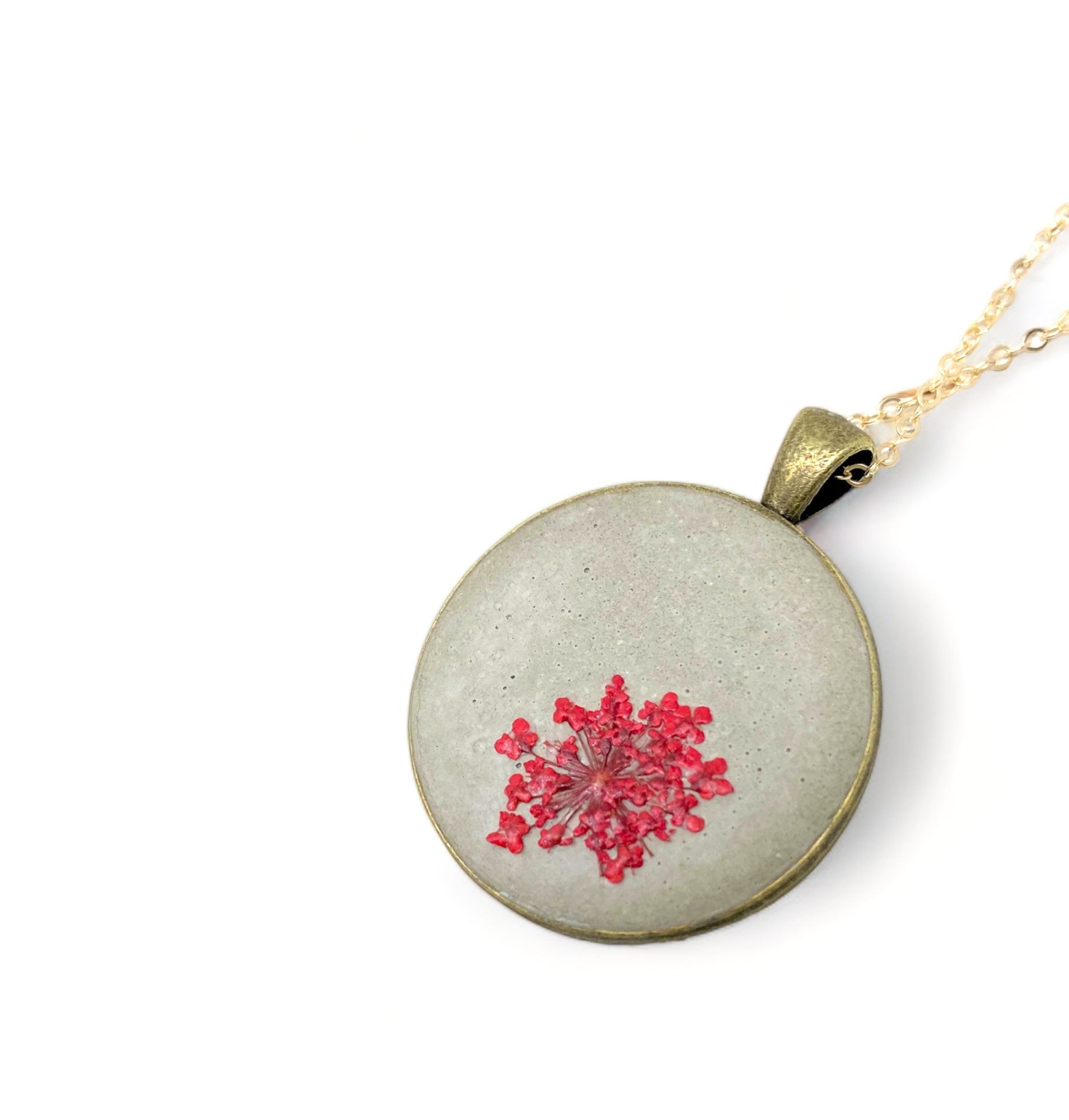 Concrete Botanical Necklace - Red Flower
