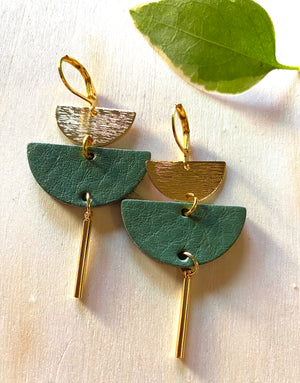 Stacked half moon w/brass Earrings
