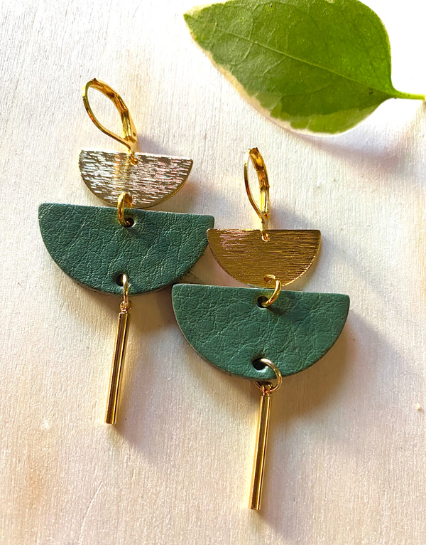 Stacked half moon w/brass Earrings