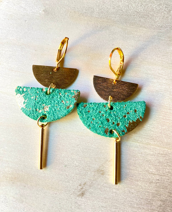 Stacked half moon w/brass Earrings